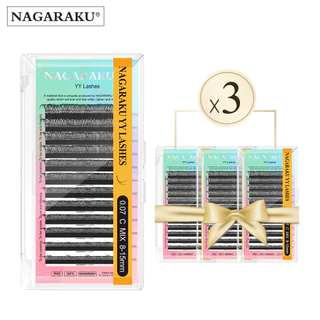 NAGARAKU YY Shape 3pcs/Lote Tecido À Mão Premium Luz Macia Natural Cílios Extensão Suprimentos Maquiagem Rede De Malha