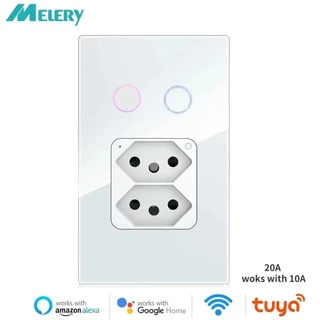 Melery Tuya Brasil Interruptor De Luz Wifi Inteligente Dupla Tomada Parede 20A Sensor Toque Painel Vidro Remoto Por Alex