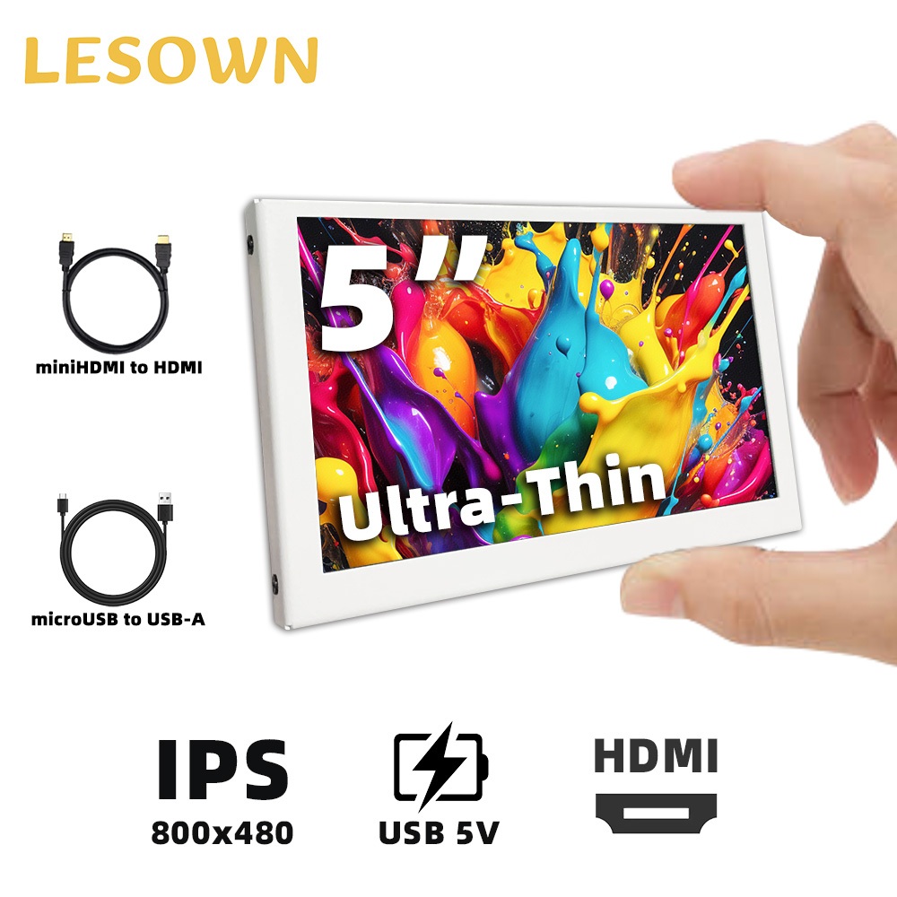 LESOWN Monitor Branco De 5 Polegadas HDMI IPS 800x480 LCD mini Tela ...