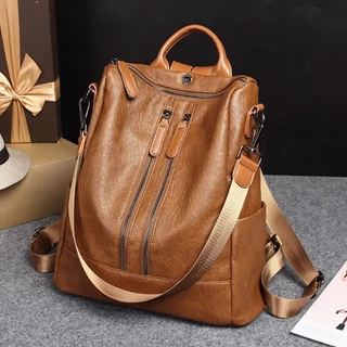 Mochila Feminina De Couro Macio Retrô Para Viagem Bolsa Para Computador Bolsa