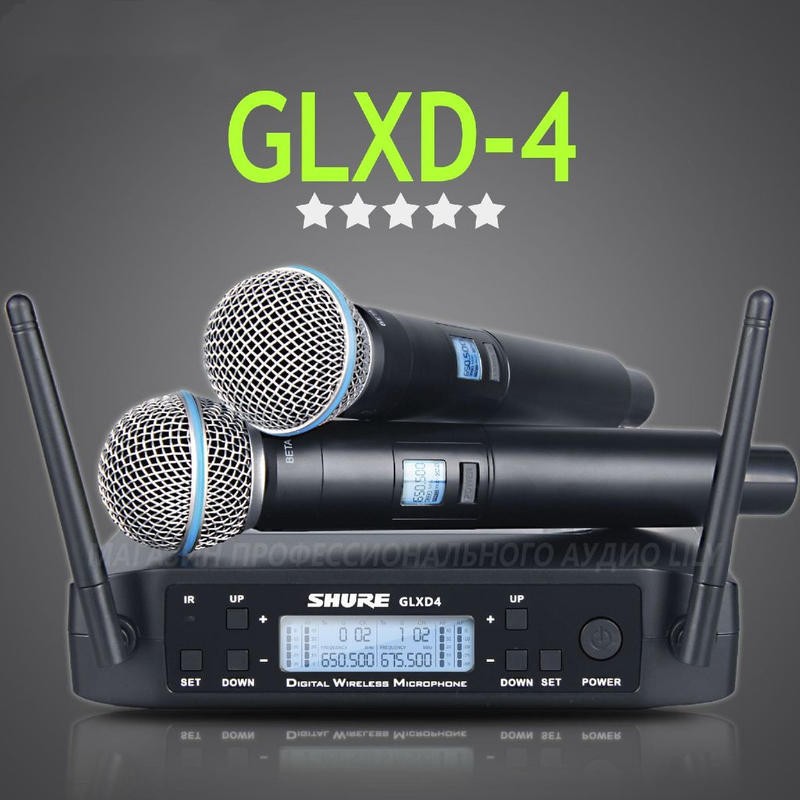 Microfone Shure Glxd4 beta58a Duplo Sem Fio/ Bastão em Metal