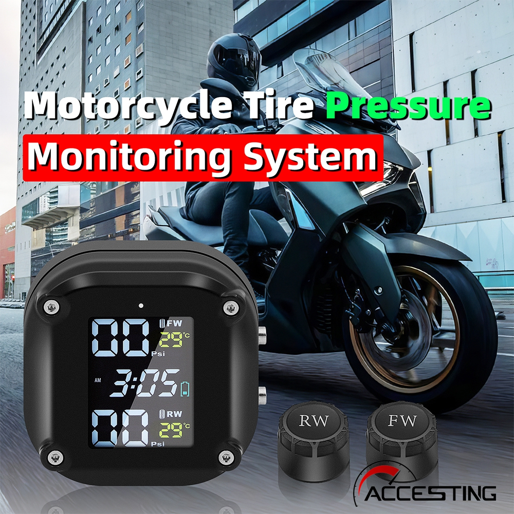🏍Monitoramento da pressão dos pneus da motocicleta com 2 sensores externos alerta de display LCD