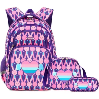 Kit Mochila Infantil Feminina 3 Peças com Lancheira Térmica + Estojo Escolar para Menina