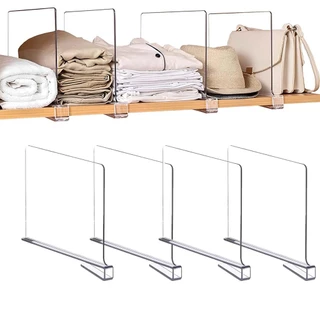 Divisória de prateleira acrílica de 4 unidades, divisórias transparentes para separar roupas e bolsas em Oferta na Shopee