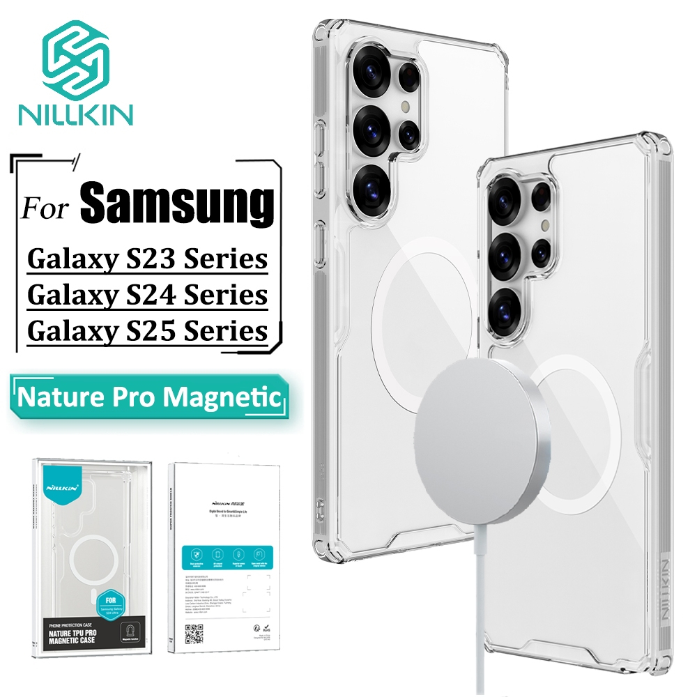 Nillkin Capa Magnética Samsung Galaxy S25 Ultra S25+ S24 Ultra S23 Ultra Transparente Airbag À Prova De Choque Traseira