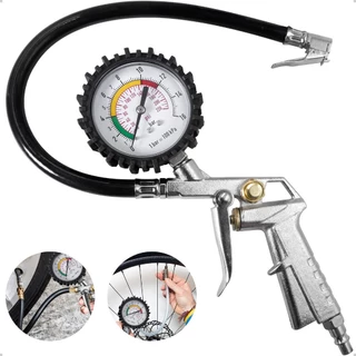 Bico Pistola de Ar Calibrador De Pneus Portátil Carro Moto Flexível Manômetro BT-369