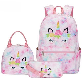 Kit Mochila Infantil Feminina Escolar de Costas e Lancheira Menina e Estojo Lápis