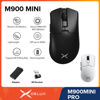 Delux M900 MINI PRO PAW3395 40/46g 8000Hz Mouse Para Jogos DPI 26000 Com Fio 2.4G Sem 230/500mAh Pés Frios De Gelo Recar