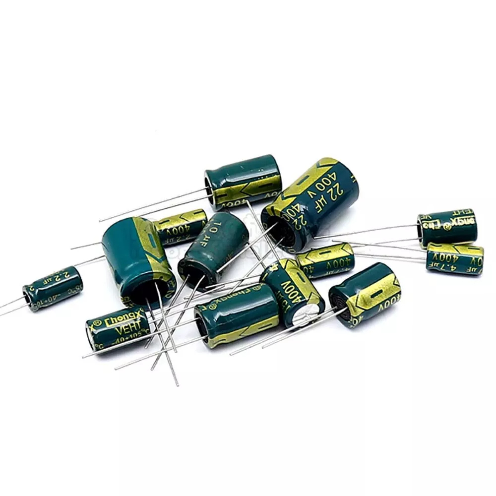 50pz Condensatori Elettrolitici Radiali 400V 4.7uF 105°C - Alta Frequenza, Passo 3.5mm, 8x12mm