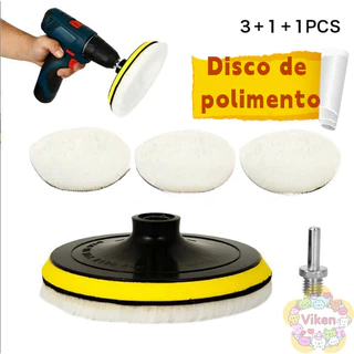 Kit Boina Lã Polimento Automotivo 5 Polegadas Com Suporte Velcro Para Politriz Furadeira e Parafusadeira