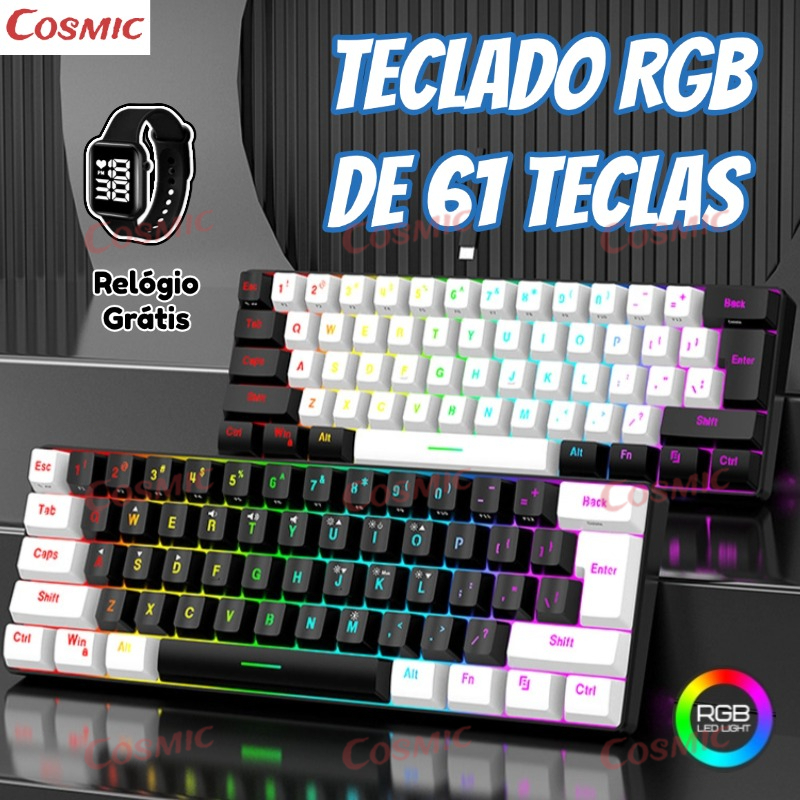 Teclado para jogos com fio 61-Key RGB Backlight Mini Compact USB-C Cabo ...