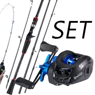 Sougayilang 1.8m 2.1m 4 Seções Carretel De Vara De Pesca Conjunto Completo Com De Metal De Fibra De Carbono Alto Arrasto