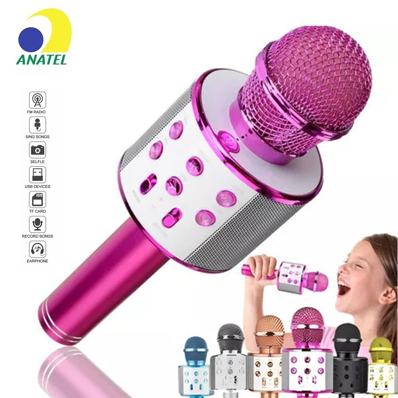 Microfone Infantil de Karaoke Microfone de Brinquedo Sem Fio Bluetooth ...