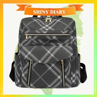 Shiny Diary Mochila Feminina Preto Listrado Multifuncional Mochila Escolar