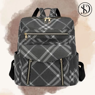 Mochila multifuncional impressa preta de couro PU para mulheres