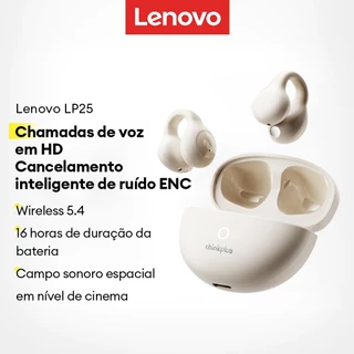Lenovo LP25 Fone De Ouvido Bluetooth Transparente Alto E Baixo Uso Extralongo