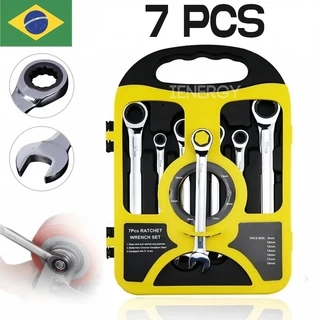 Kit 7 Peças Chave Ferramenta Combinada Catraca Boca Profissional