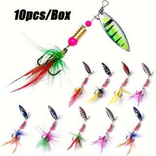 10 peças de Metal rotador combinação isca de pesca truta Kit caixa de equipamento de pesca conjunto para vara de arremes