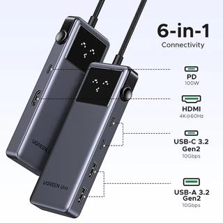UGREEN Uno USB C Hub 6 Em 1 Tipo A 4K 60Hz Adaptador HDMI 10Gbps Robot Com PD100W Carregador Rápido Para Macbook Noteboo