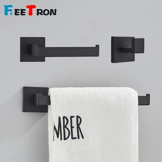 Suporte Banheiro Barra de Toalha Preto Aço Inox 304 Porta Papel Higiênico