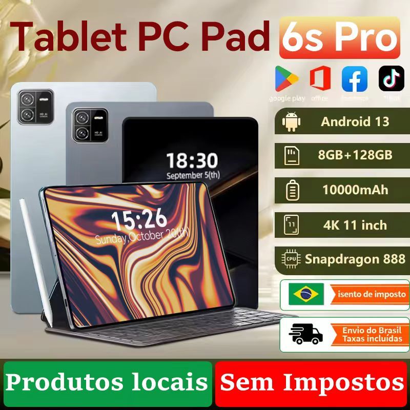 Tablet PC Android 13 10.1 polegadas 8G + 128G 1.000mAh Snapdragon 888 ...