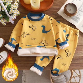 Novo Conjunto De Roupa Interior Térmica Das Crianças Meninos Mais Velo Engrossado Roupas Do Bebê Meninas Outono Quentes