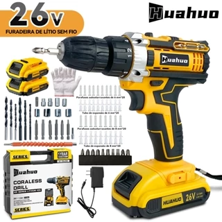 Furadeira Parafusadeira 26V  Baterias Sem Fio Impacto Com Maleta Completo Broca Bits Maleta  (110V/220V).