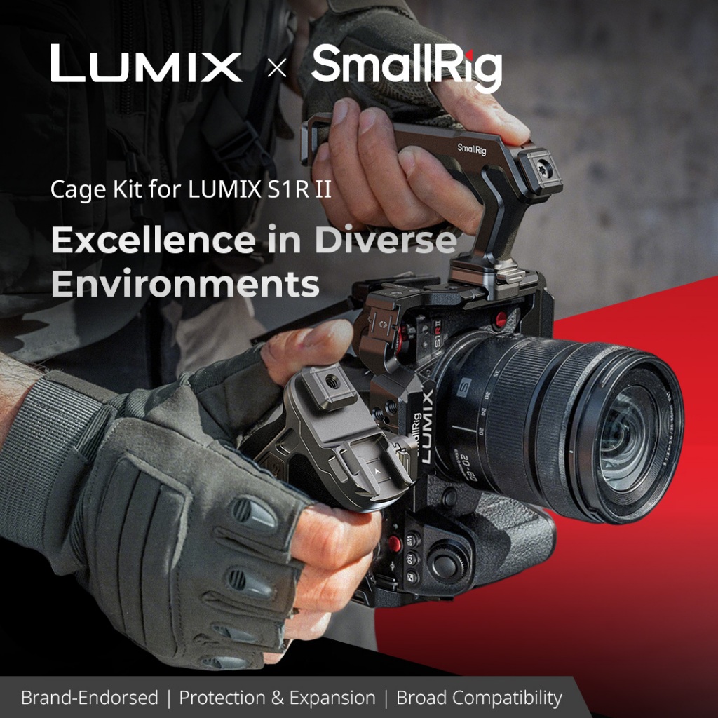 Cage SmallRig S1R ii pour Panasonic LUMIX S1R / S5 / G9, plateau rapide Arca intégré, trous filetés 1/4''-20 et 3/8''-16, double rail NATO, griffe porte-accessoires