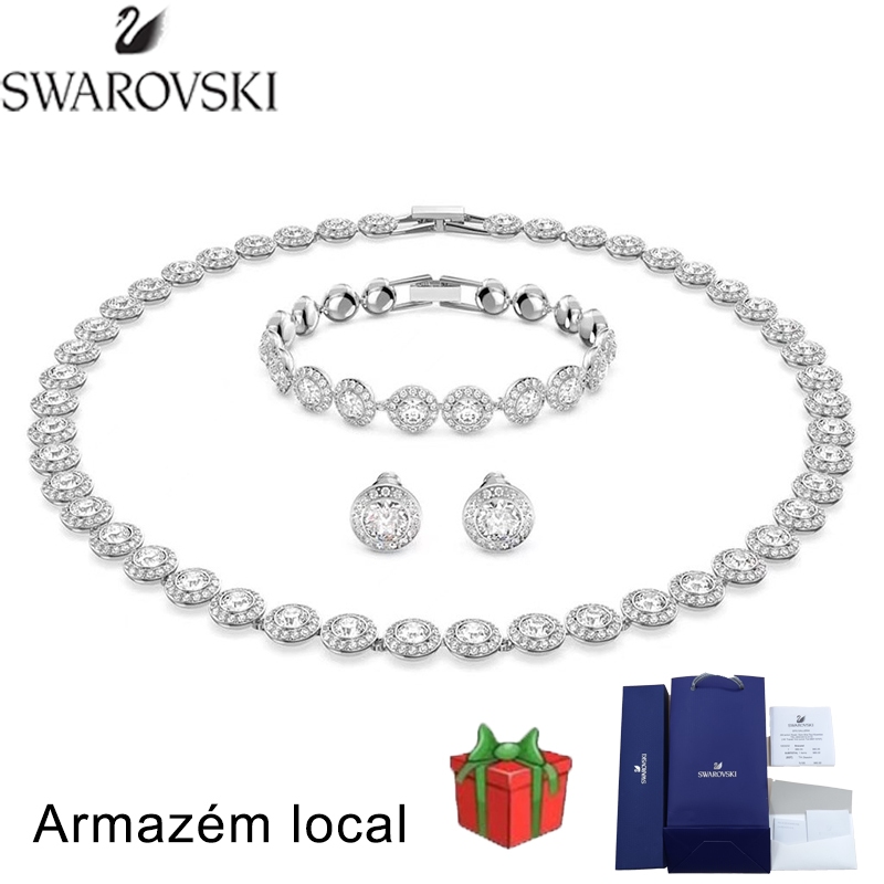 SWAROVSKI Original Colar Pulseira Brinco Prata 925 Joias Femininas E ...