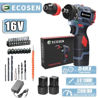 Parafusadeira elétrica 2 Bateriascom furadeira de lítio 2 em 1 de 16,8 V e torque de 45 Nm com motor sem escova  2 Bater