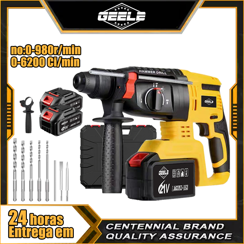 Furadeira Martelete Rotativo Rompedor Furadeira Industrial 2 Baterias 21V GEELE