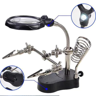 Lupa De Bancada Mesa Aumento 5x Com Suporte 2 Leds Garras De Solda