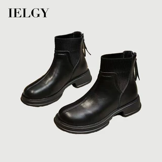 IELGY Meias Botas Femininas Outono Inverno 2025 Novo Estilo Britânico Nuas Voltar Zíper Bootie Skinny Martin De Couro