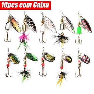 10pcs Crankbaits Pesca Spinner Lures Wobblers Truta Lantejoulas De Metal Colher De Com Anzóis