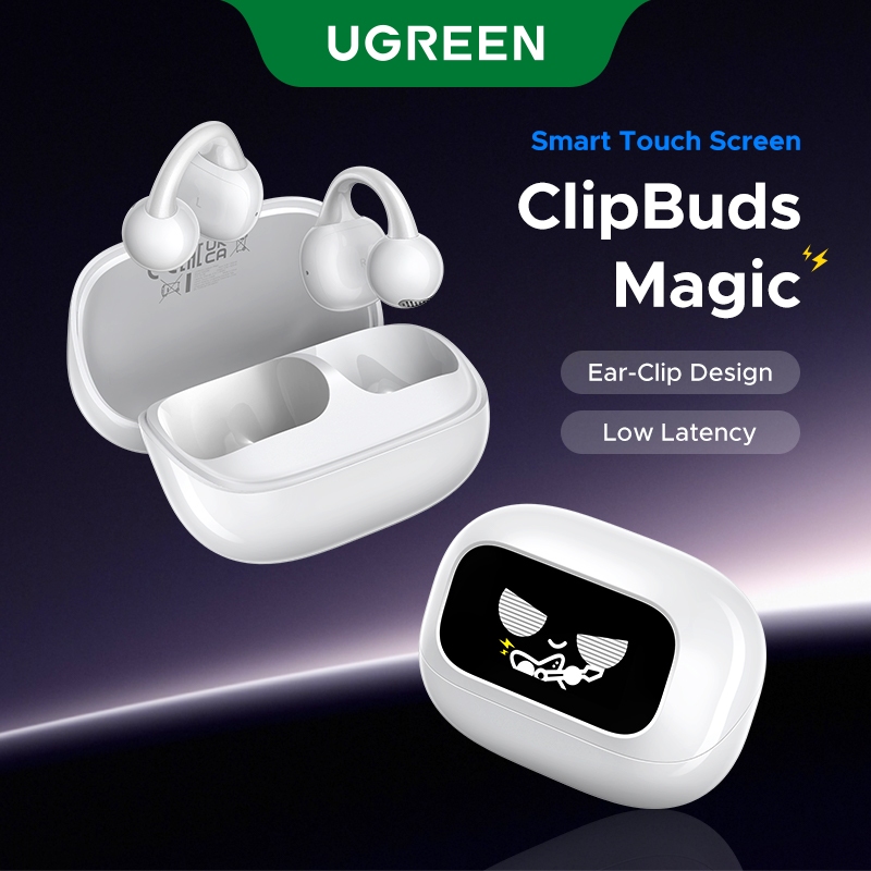 Fone De Ouvido Bluetooth Mágico UGREEN ClipBuds Com Tela De Toque Inteligente | 5.4 Latência Baixa Bateria De Longa Dura