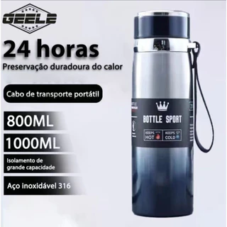 Garrafa Térmica de Água 800ml ou 1000ml Inox Com Infusor Prata Dourada Azul Parede Dupla Com Alça