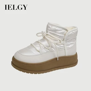 IELGY Botas De Neve De Cano Alto De Veludo Bege Feminino 2024 Inverno Estudante Versão Coreana Sapatos Casuais Quentes D
