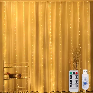 Cortina de luz LED, 4x3 metros, 8 modos de iluminação, controle remoto, fonte de alimentação USB, flash à prova d