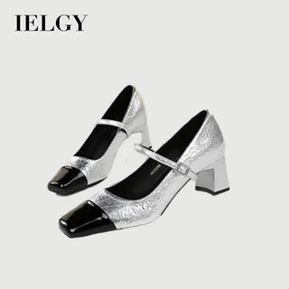 IELGY Strass Leve De Luxo Com Bico Quadrado Colorido Bloqueado Feminino Retrô Mary Jane Salto Alto
