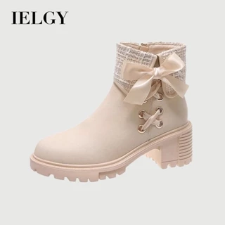 Botas De Salto Bloco IELGY Martin Femininas 2025 Novo Inverno Veludo Versátil