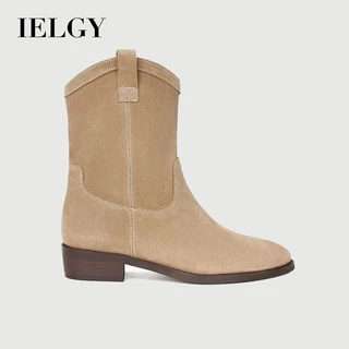 IELGY Botas De cowboy Ocidentais De Salto Bloco Pontiagudo Feminino Outono-Inverno 2024 martin Curtas Estilo Britânico