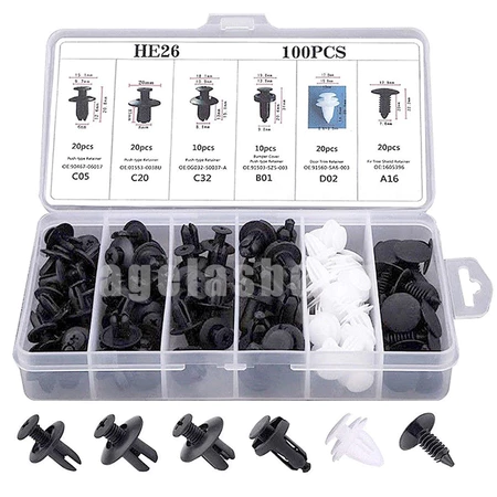 100 Peças Prendedor Híbrido De Clipes De Fixação De Pino Pára-Choques Kits Autopeças