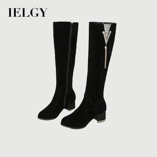 IELGY Botas Femininas De Salto Bloco Longo , Outono Inverno , Alto , Couro Nubuck , Zíper Lateral , Lã Para Calor