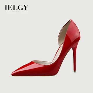 IELGY Versão Coreana Da Moda Simples Salto Agulha Couro Envernizado Bico Fino Recorte sexy Alto Presente