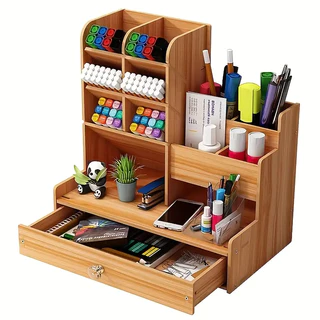 Organizador De Mesa Mdf Escritório Multiuso C/ Gaveta Nicho Canetas em Oferta na Shopee