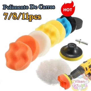 7/8/11 Peças Kit Boina Polimento Automotivo Espuma e Lã 3 Polegadas para Furadeira e Parafusadeira em Oferta na Shopee