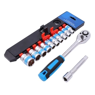Jogo De Soquete Sextavado 1/2 Catraca 12 Peças 10 a 24mm com Extensão