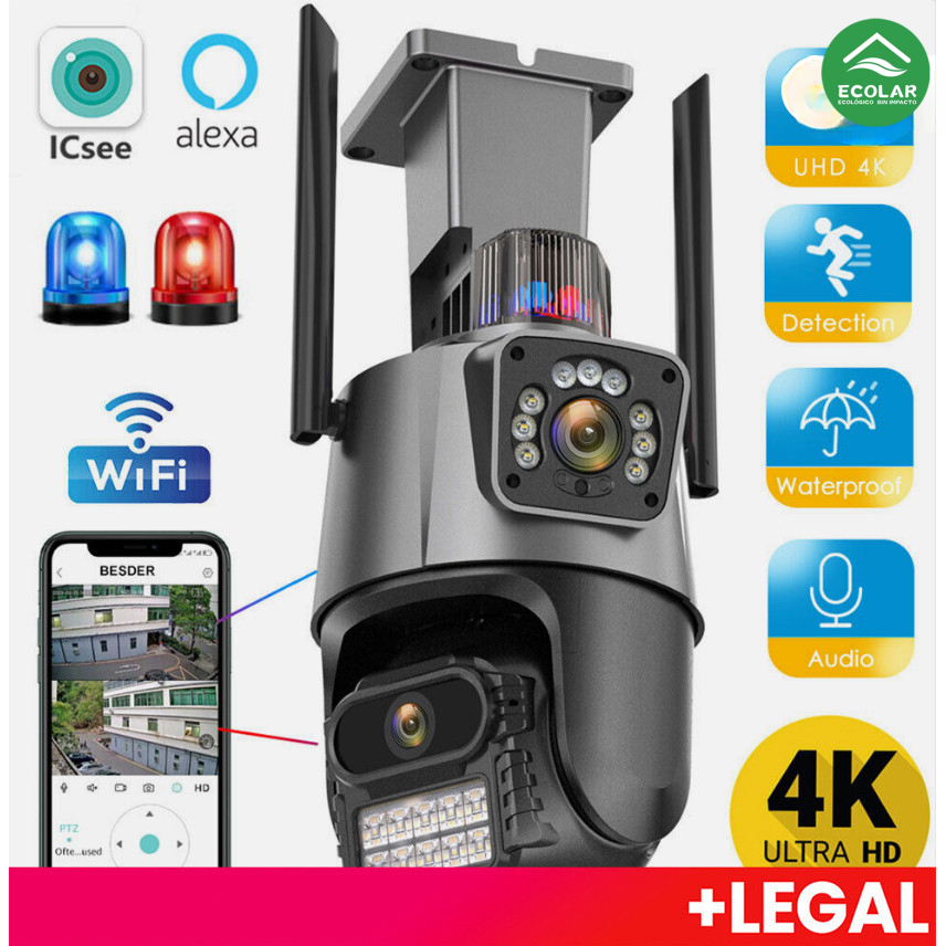 Câmera De Segurança Externa Com Lente Dupla 4k 6mp Sirene Policial ,