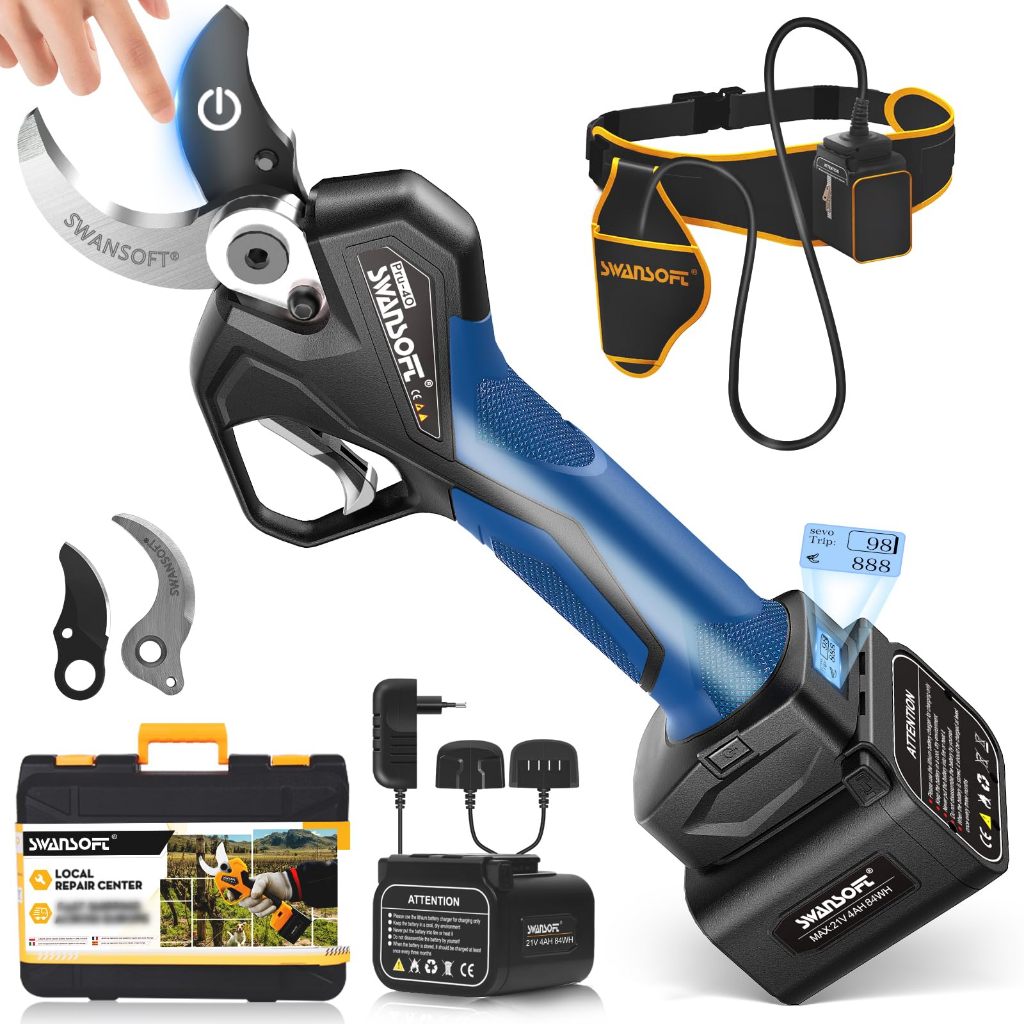 Tesoura de Poda Elétrica Profissional SWANSOFT 40mm,2 Baterias 21V 4Ah ...
