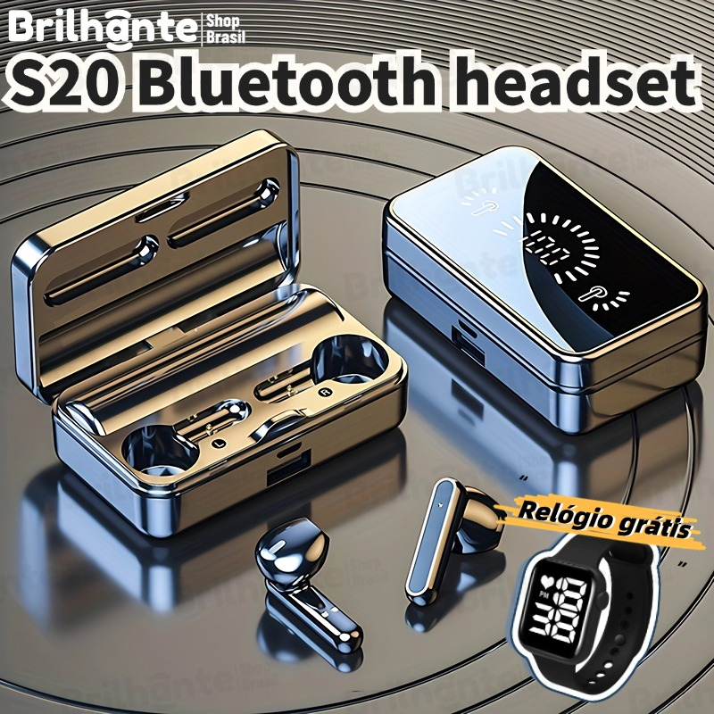 Fone De Ouvido Bluetooth TWS S20 Alto Espelho 5.2 Sem Fio Com Estéreo Binaural Touch HIFI